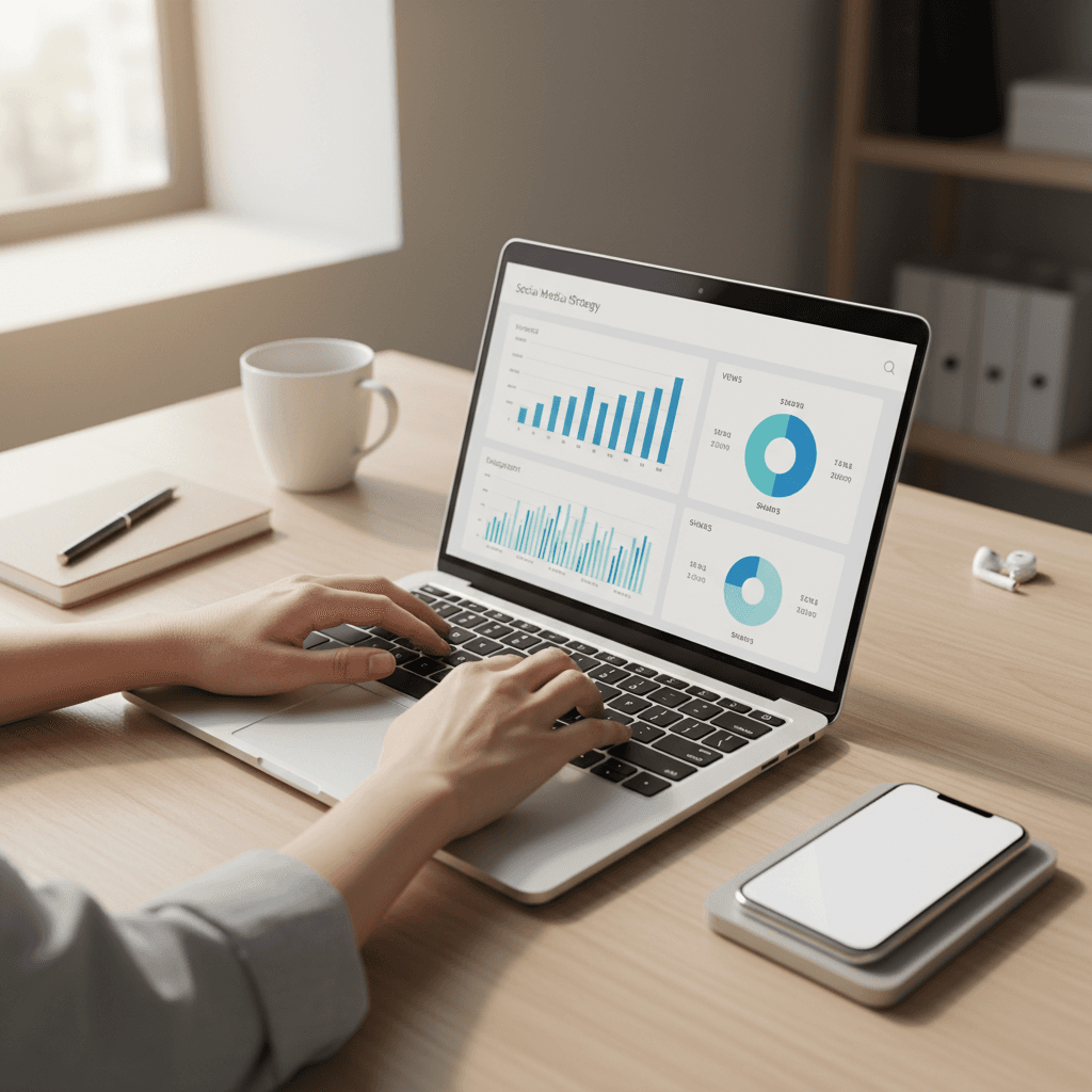 Social media manager creating and scheduling content